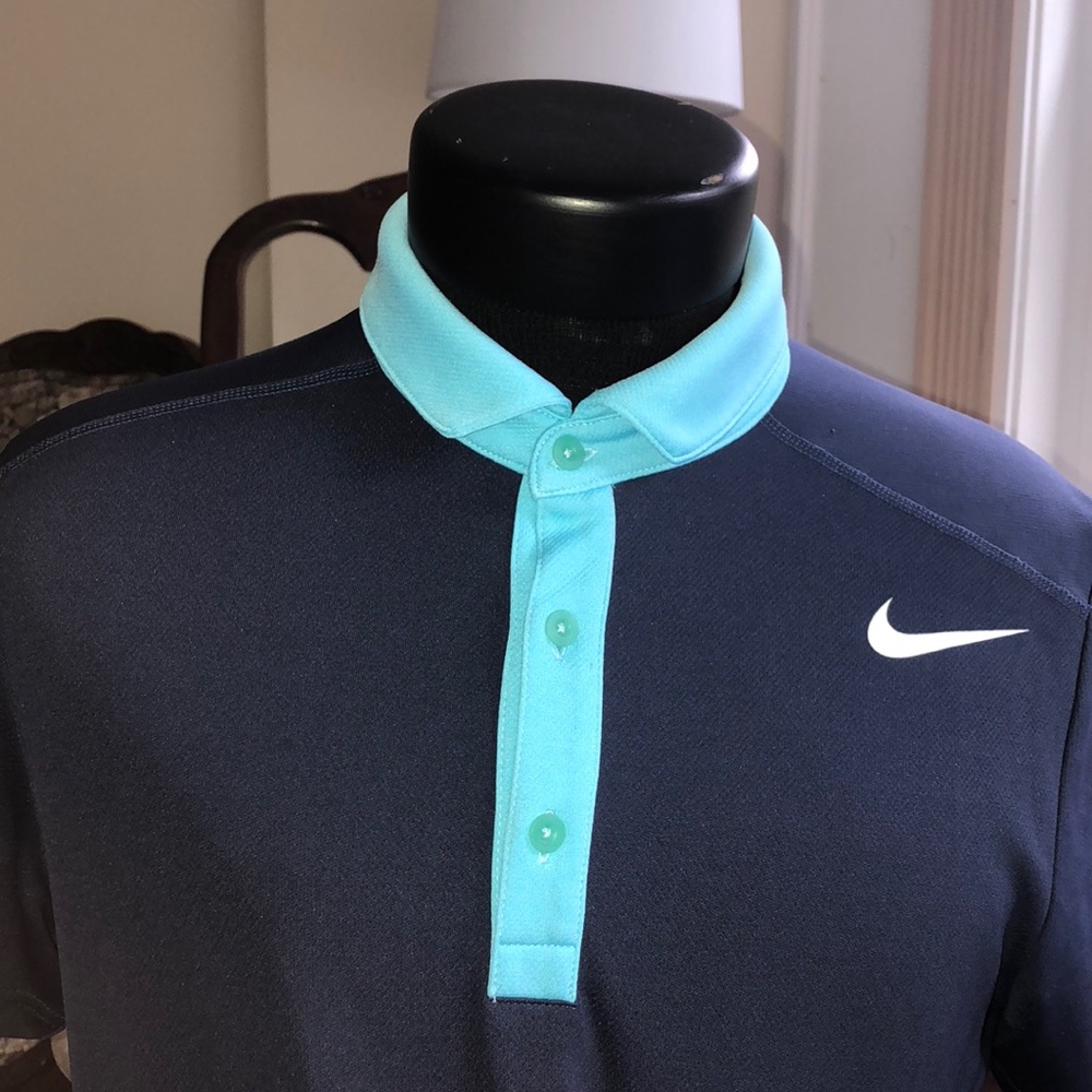 MENS MEDIUM NIKE GOLF POLO NAVY BLUE/TURQUOISE